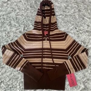 Justice Brown and Tan Striped Zip Hoodie